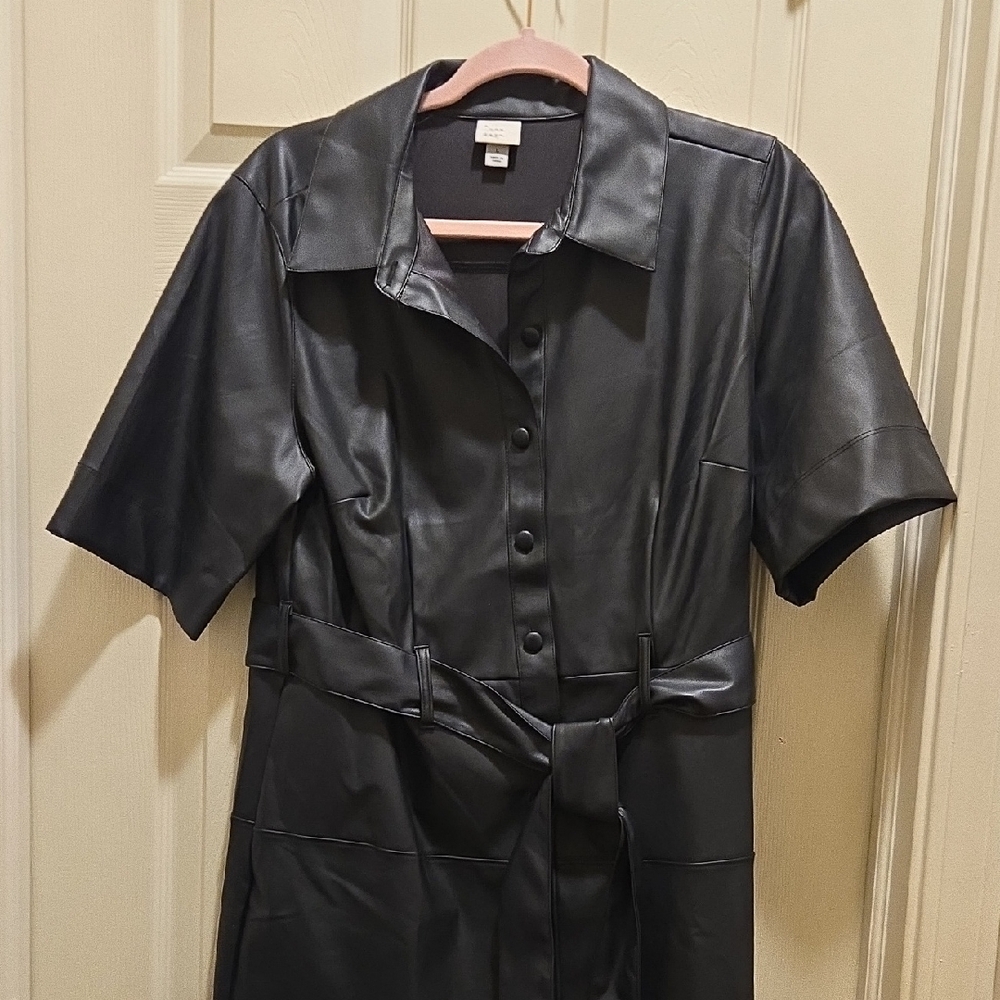 A New Day Black Short Sleeve Belted Jacket Faux Leather